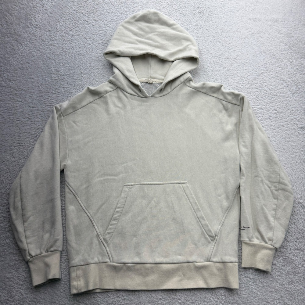 Rag & Bone Mens Organic Cotton French Terry Hoodie‎ Cream Off-White Small